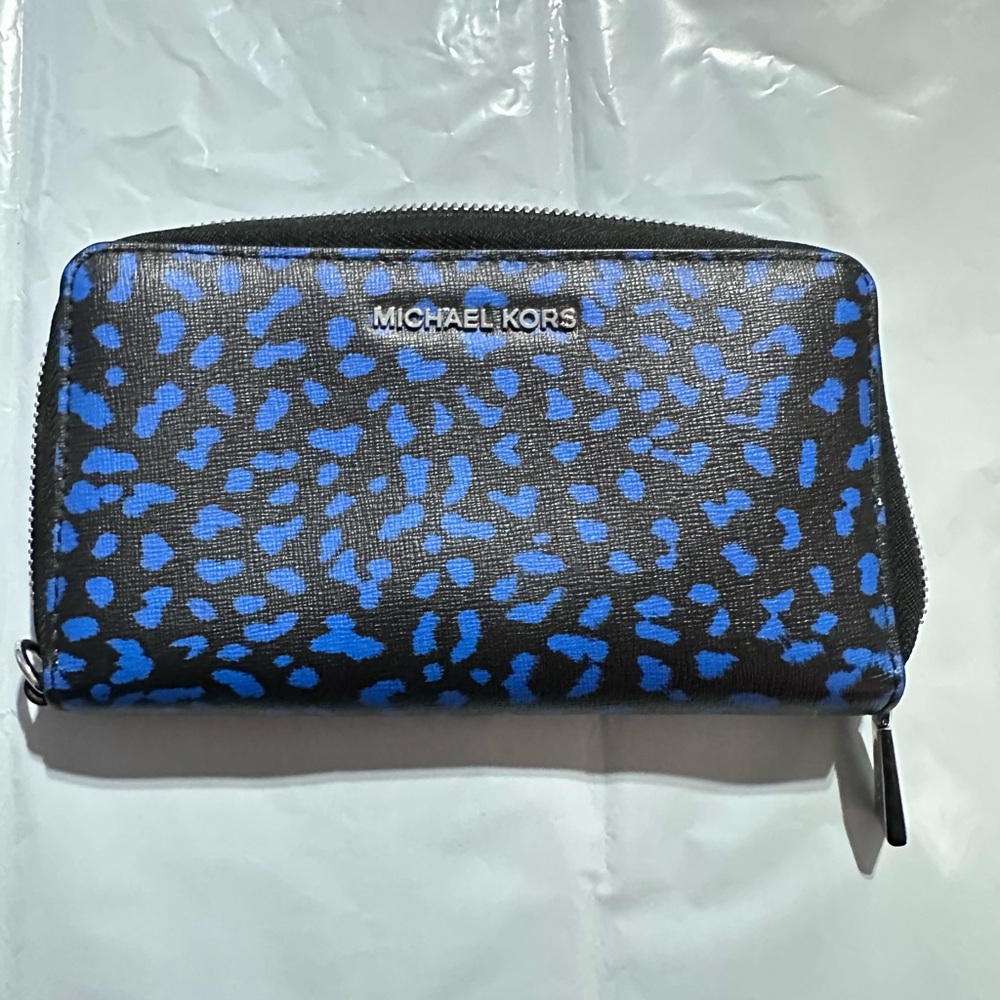 Michael Kors Black and Blue Animal Print Wallet